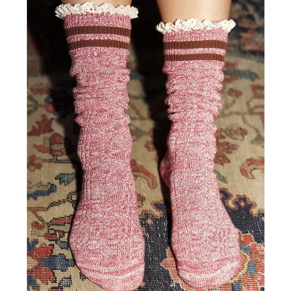 Free People | NWT | Homecoming Knee High Socks | Red